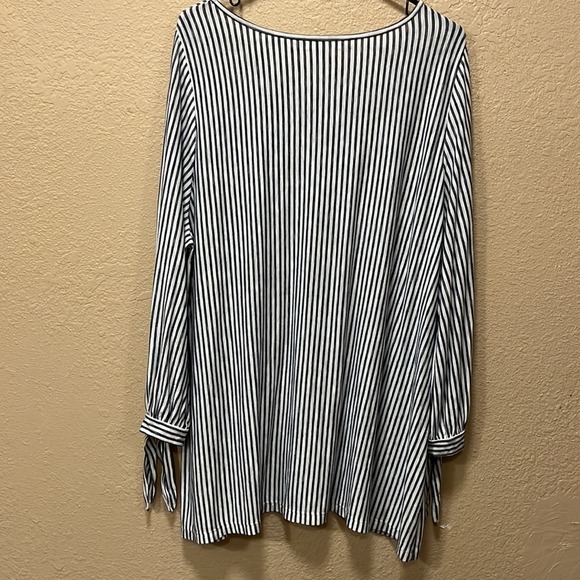 MAX STUDIO Womens 2X Striped Long Sleeve Tie Cuff Boat Neck Top Blouse - Picture 5 of 5